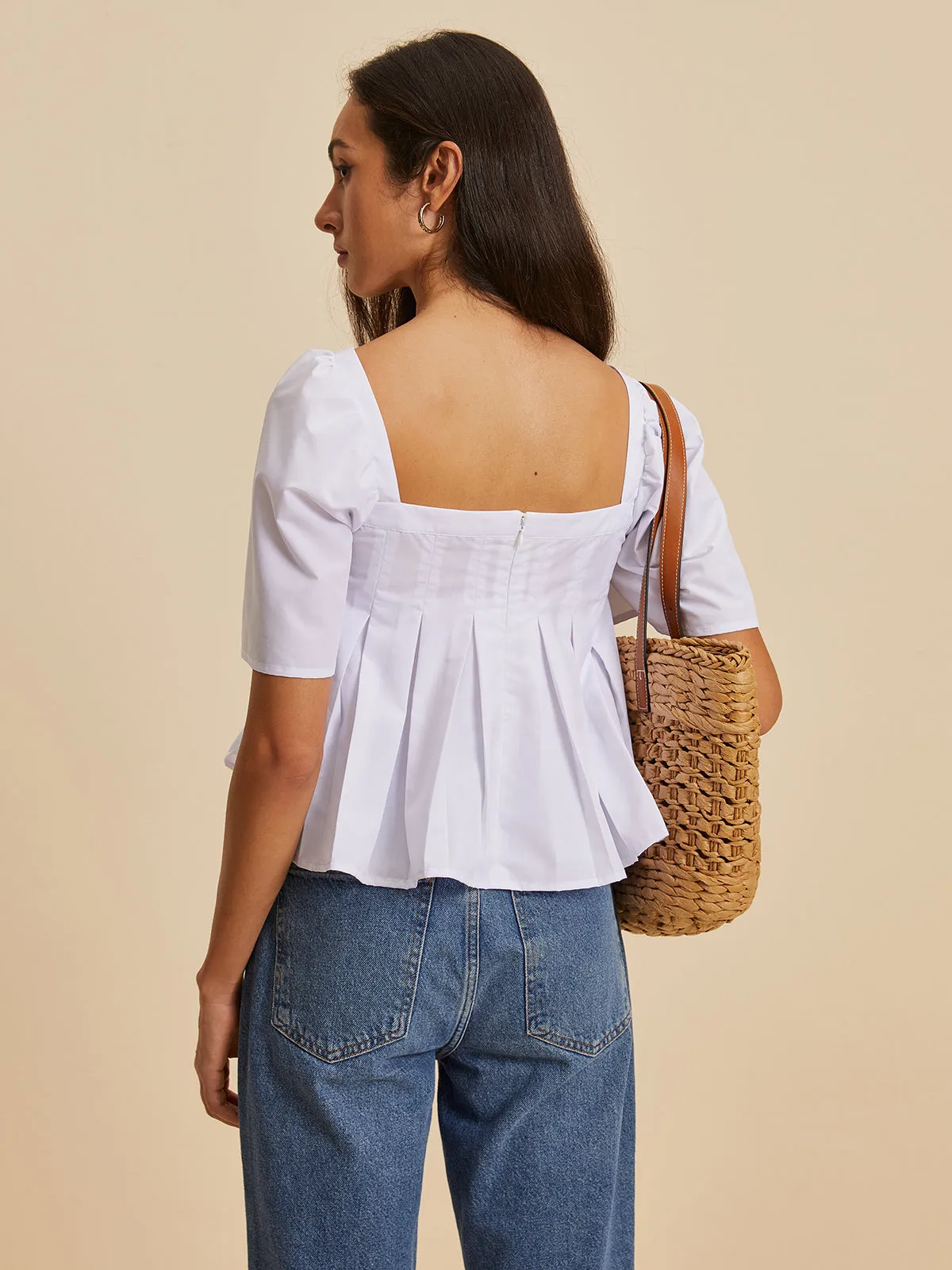 Pleated Crew Neck Blouse sold by COMMENSE product image thumbnail 2