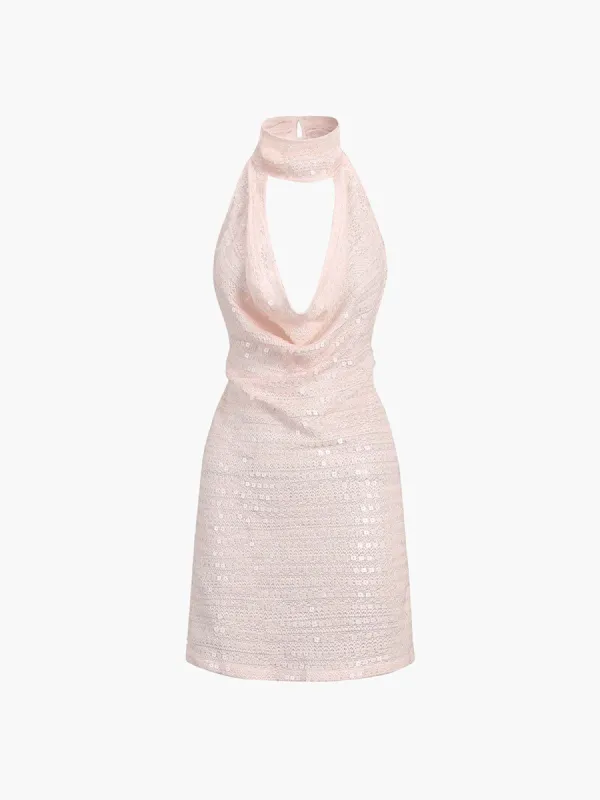 Cowl Neck Open Back Sequined Short Dress sold by COMMENSE