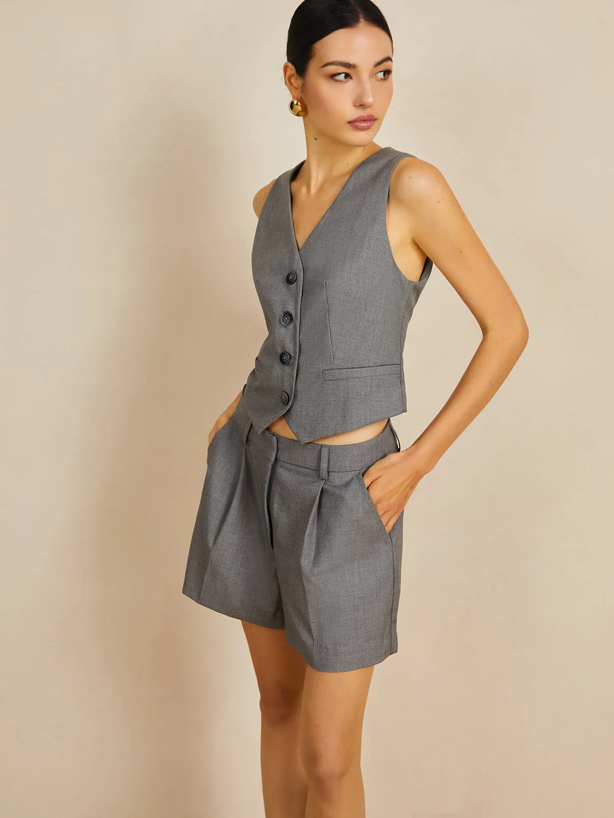 V-neck Woven Fabric Casual Shorts Set sold by COMMENSE