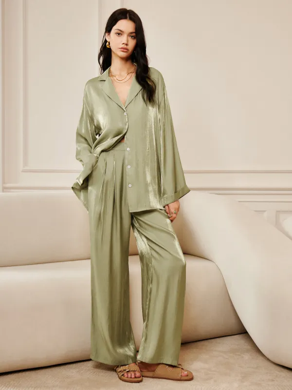 Satin Draped Pants Set sold by COMMENSE