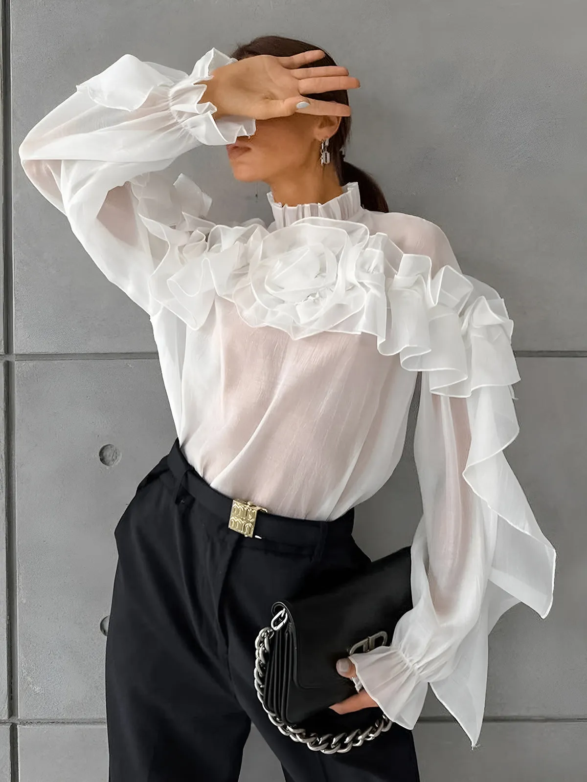 Chiffon Semi-Sheer Ruffle Top sold by COMMENSE product image thumbnail 2