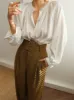Pleated Pearl Button Shirt sold by COMMENSE