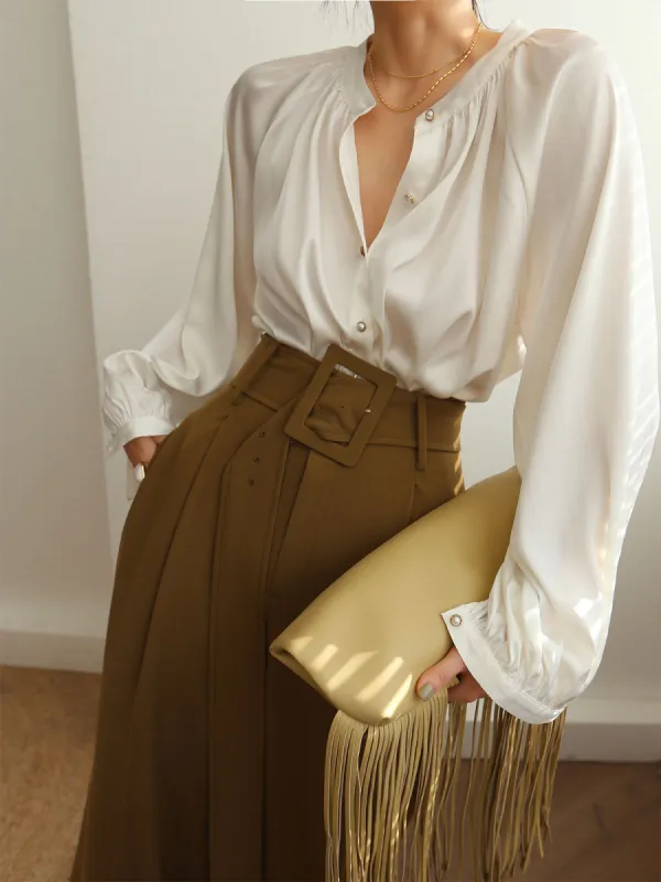 Pleated Pearl Button Shirt sold by COMMENSE