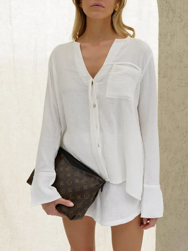 Pure Cotton Long Sleeve Pocket Shorts Set sold by COMMENSE