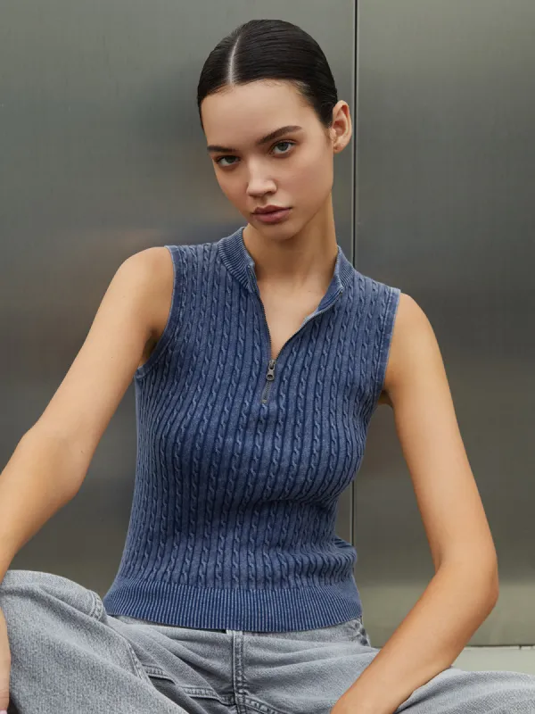 Center Zipper Collar Sweater Vest sold by COMMENSE