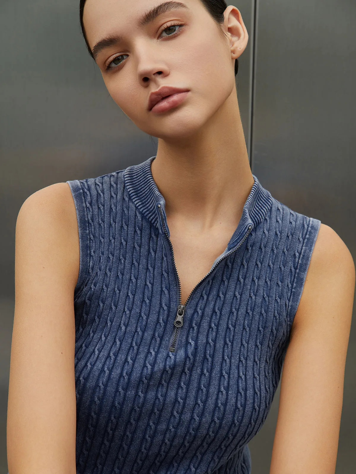 Center Zipper Collar Sweater Vest sold by COMMENSE product image thumbnail 2