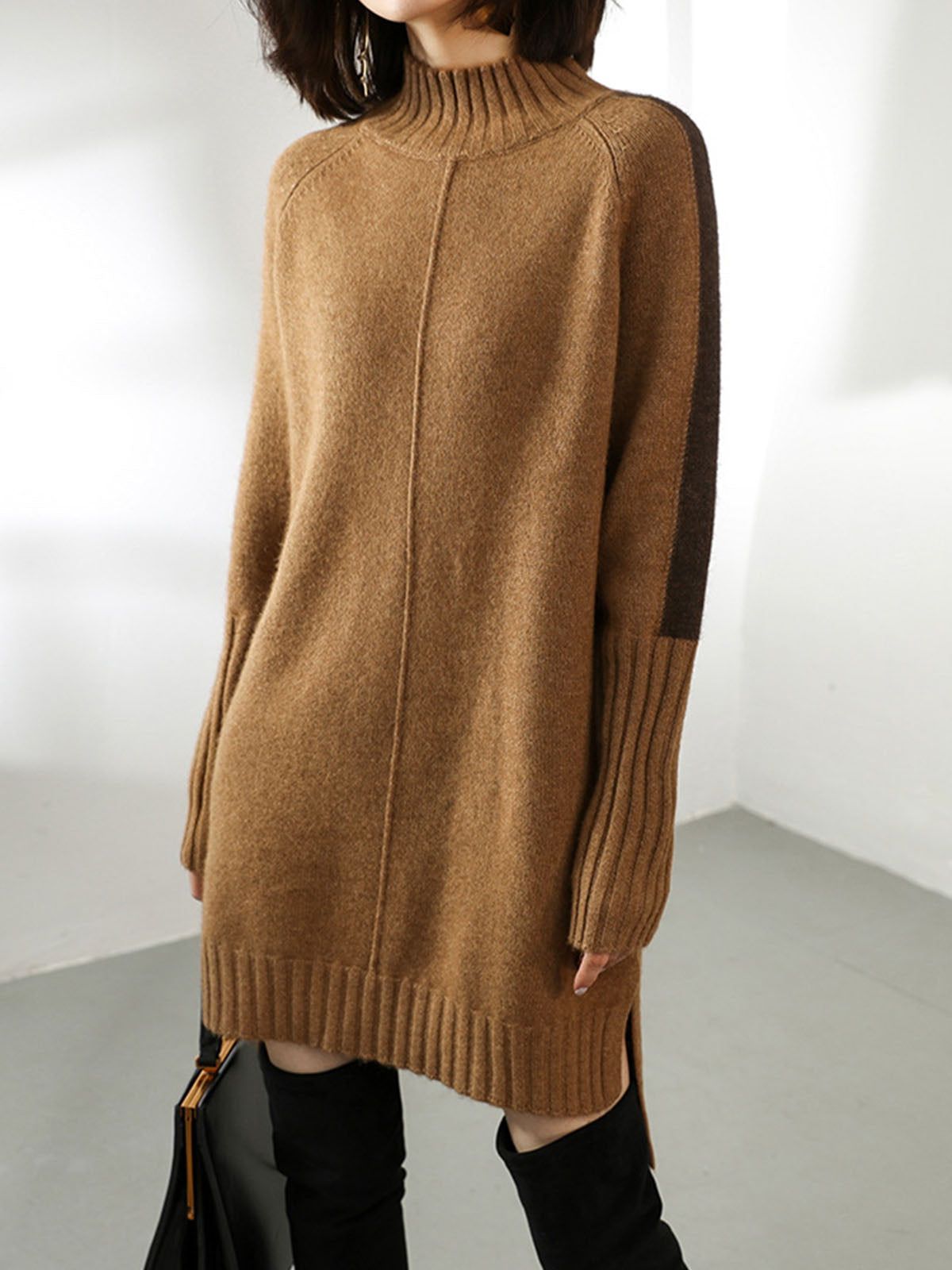 Two Tone Mockneck Sweater Dress sold by COMMENSE