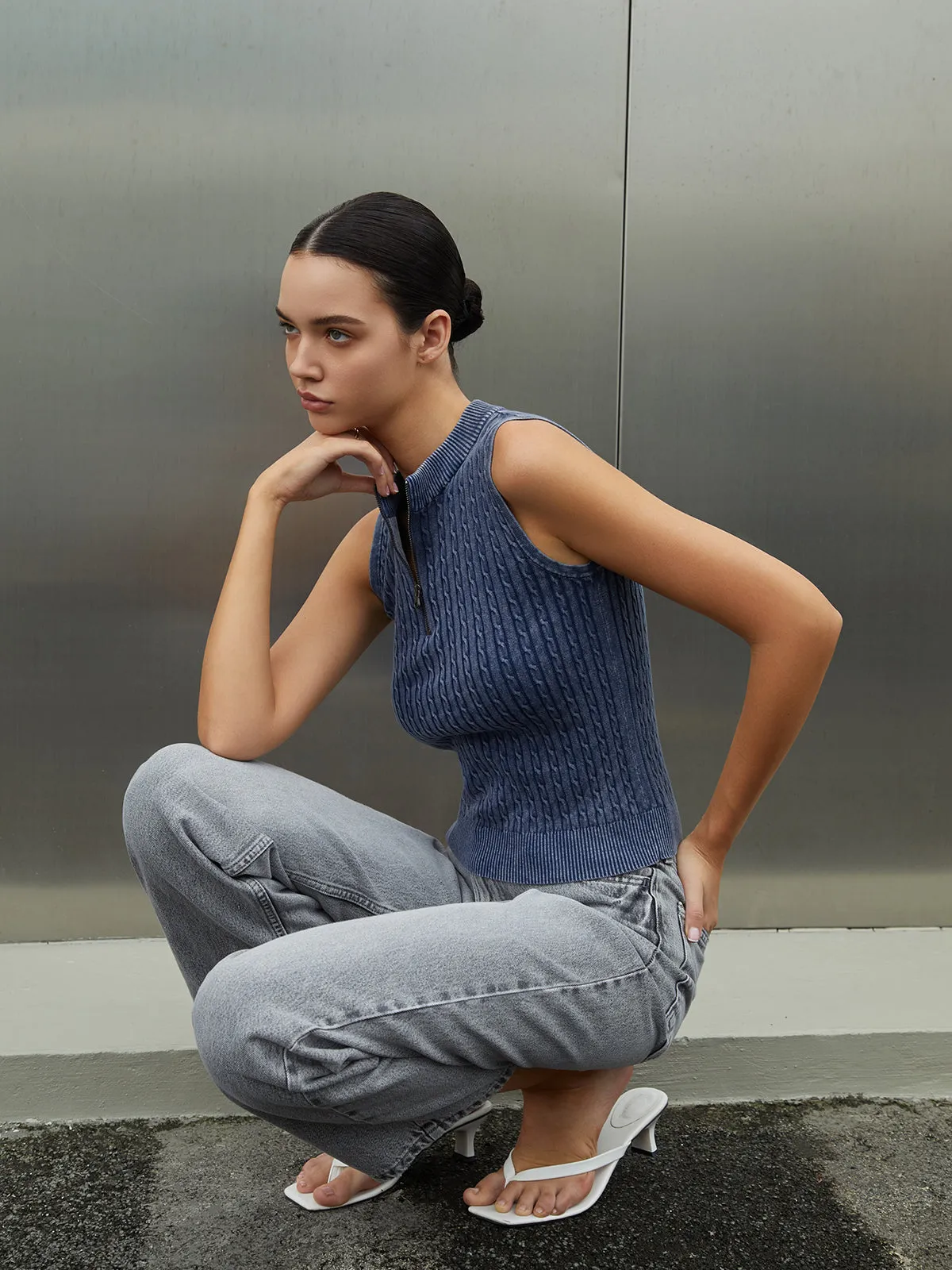 Center Zipper Collar Sweater Vest sold by COMMENSE product image thumbnail 3