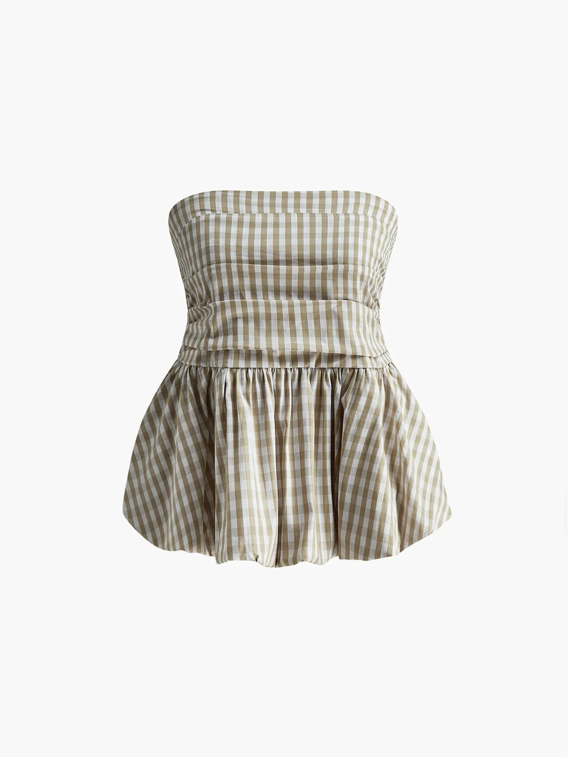 Puff Shirred Plaid Tube Top sold by COMMENSE product image thumbnail 2