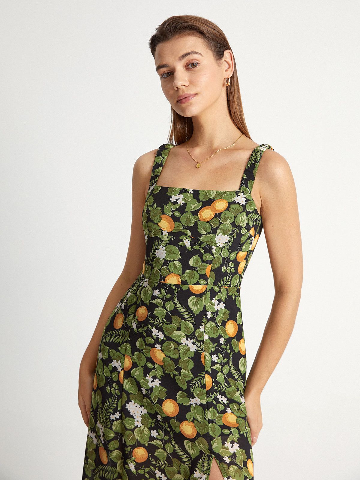 Square Neck Island Orange Midi Strap Dress sold by COMMENSE product image thumbnail 2