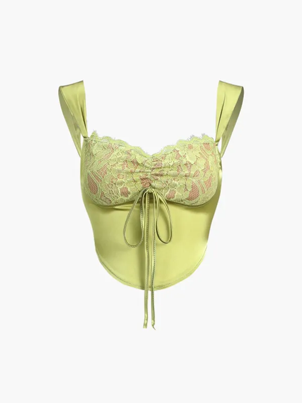 Greenfield Floral Lace Satin Crop Top sold by COMMENSE