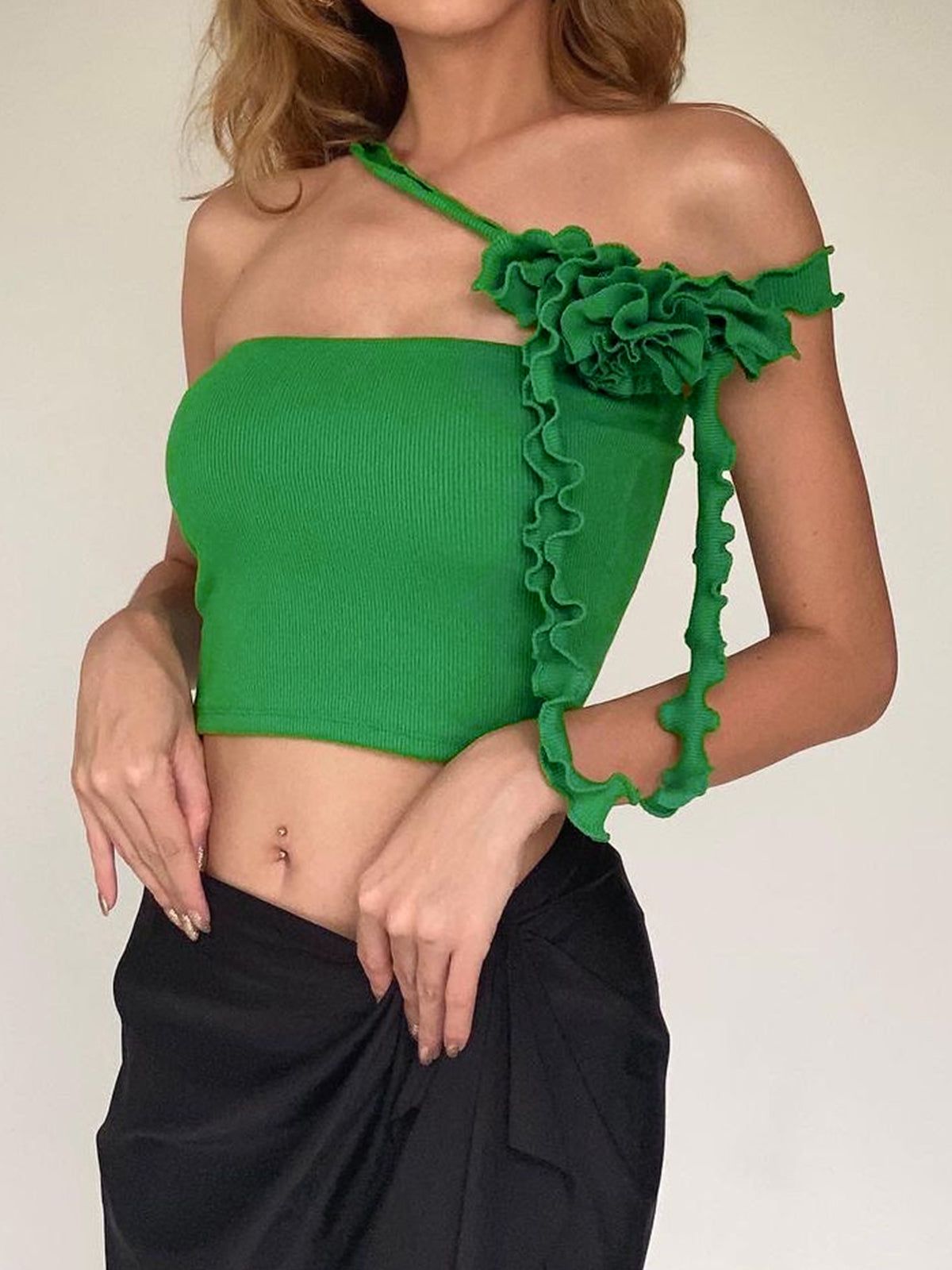 Rosette Ribbed Open Back Crop Tank Top sold by COMMENSE product image thumbnail 2