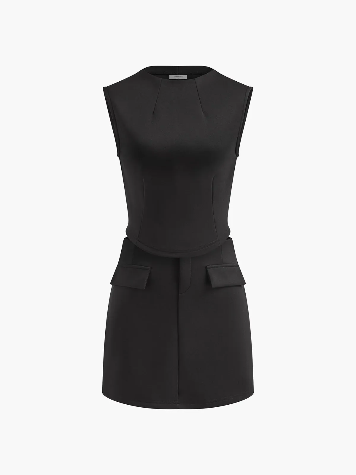 Slim Sleeveless Pockets Skirt Set sold by COMMENSE