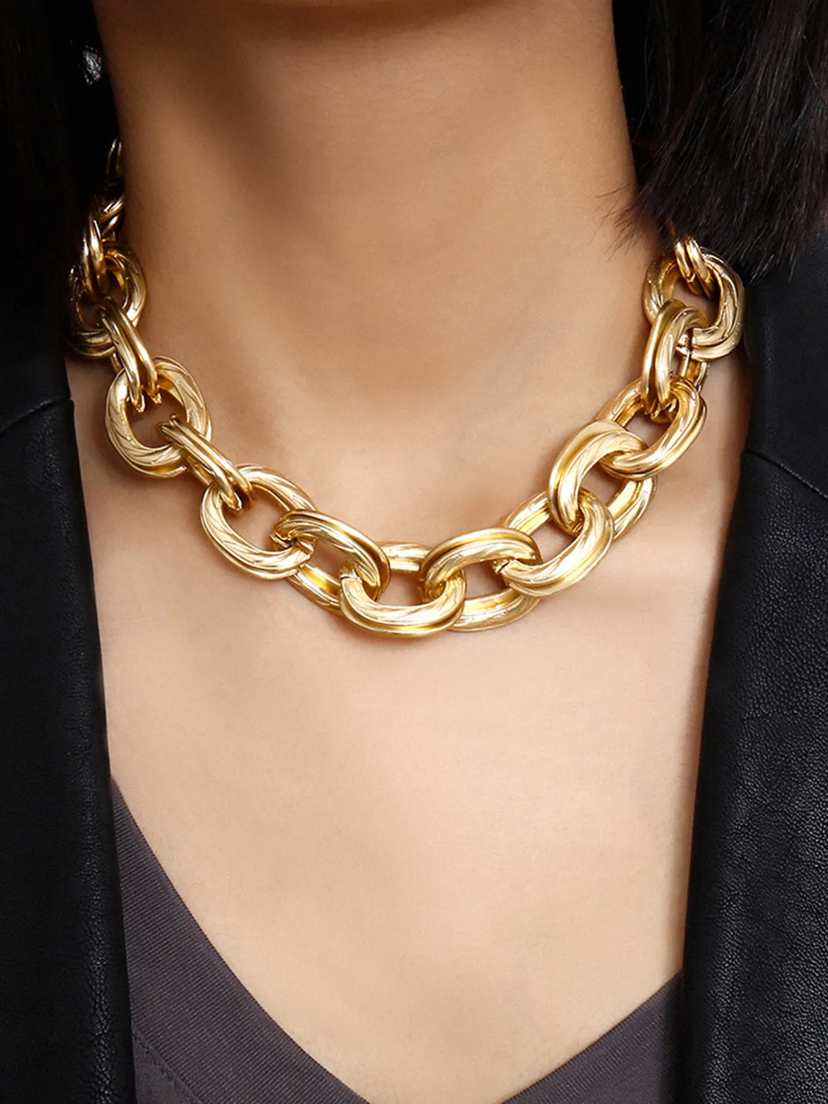 Thick Golden Link Necklace sold by COMMENSE