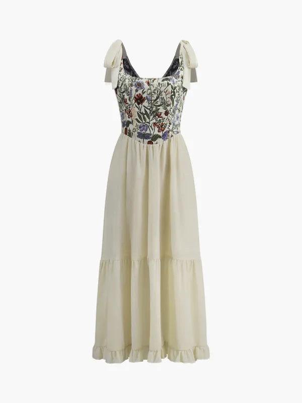 Vintage Print Knotted Sleeveless Long Dress sold by COMMENSE