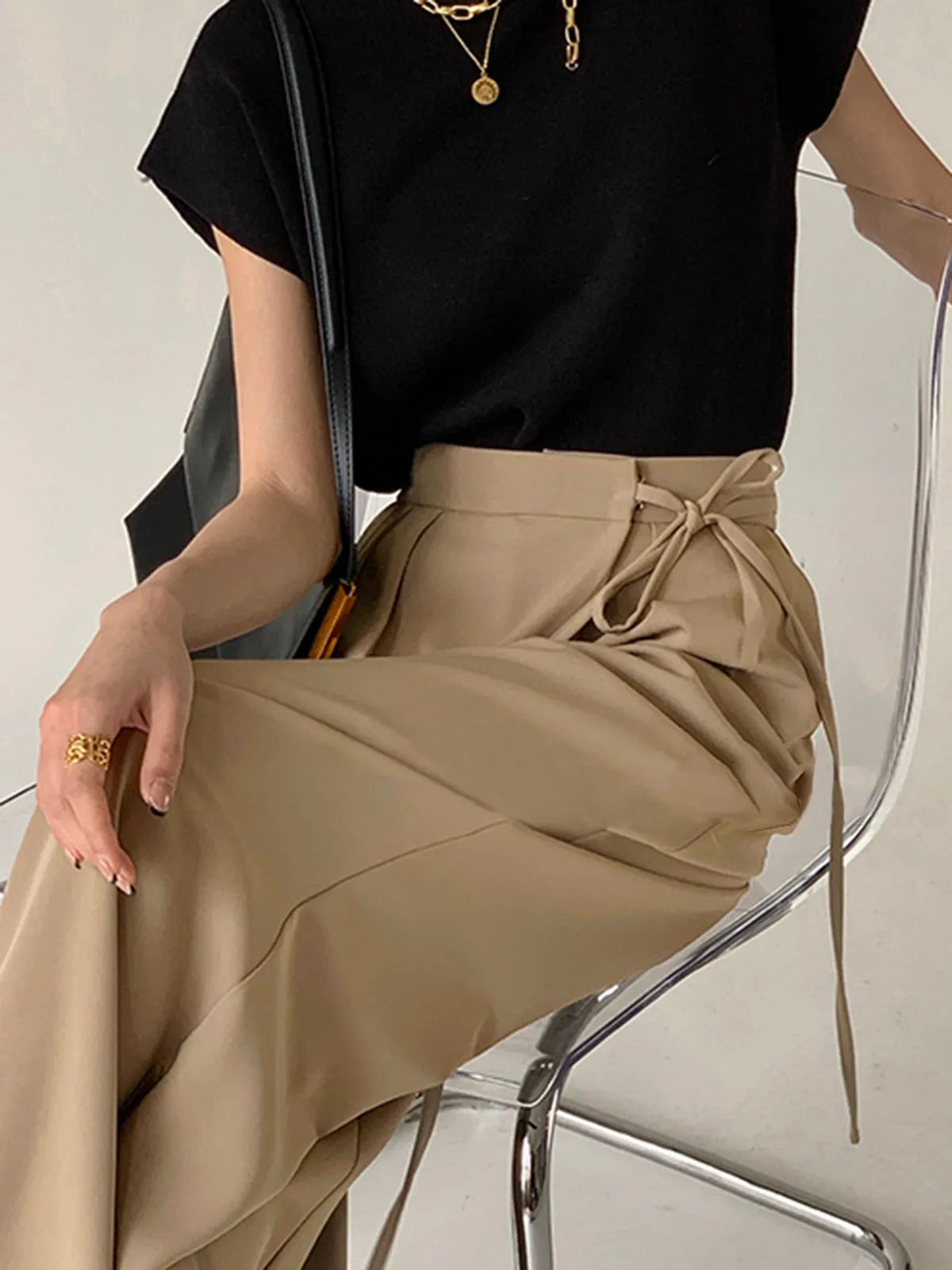 Tie Waist Flowy Wide Leg Dress Pants sold by COMMENSE product image thumbnail 4