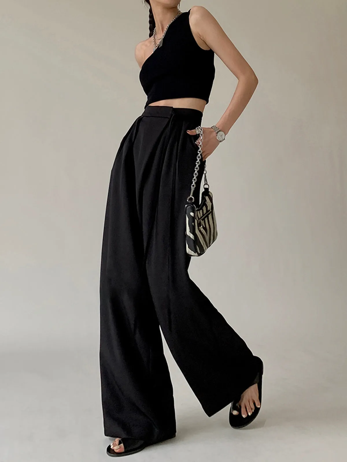 Tie Waist Flowy Wide Leg Dress Pants sold by COMMENSE product image thumbnail 5