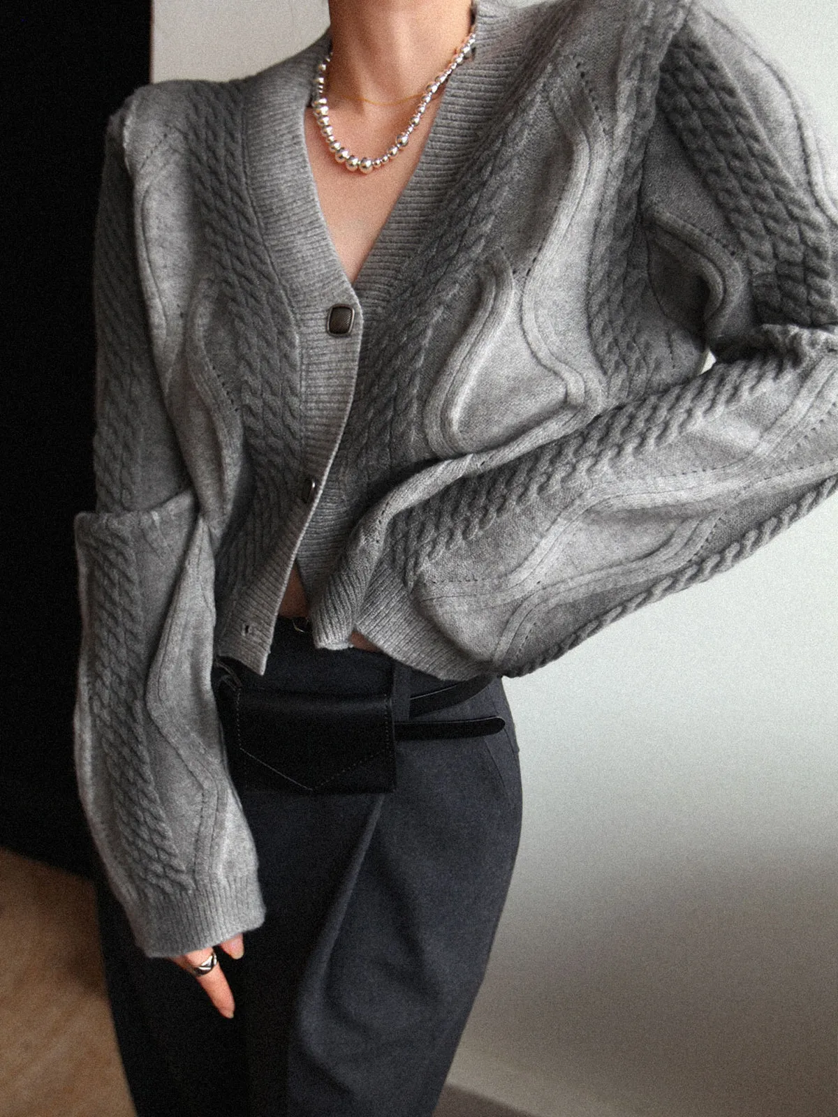 Knit Cable Button Detail Cardigan sold by COMMENSE product image thumbnail 3