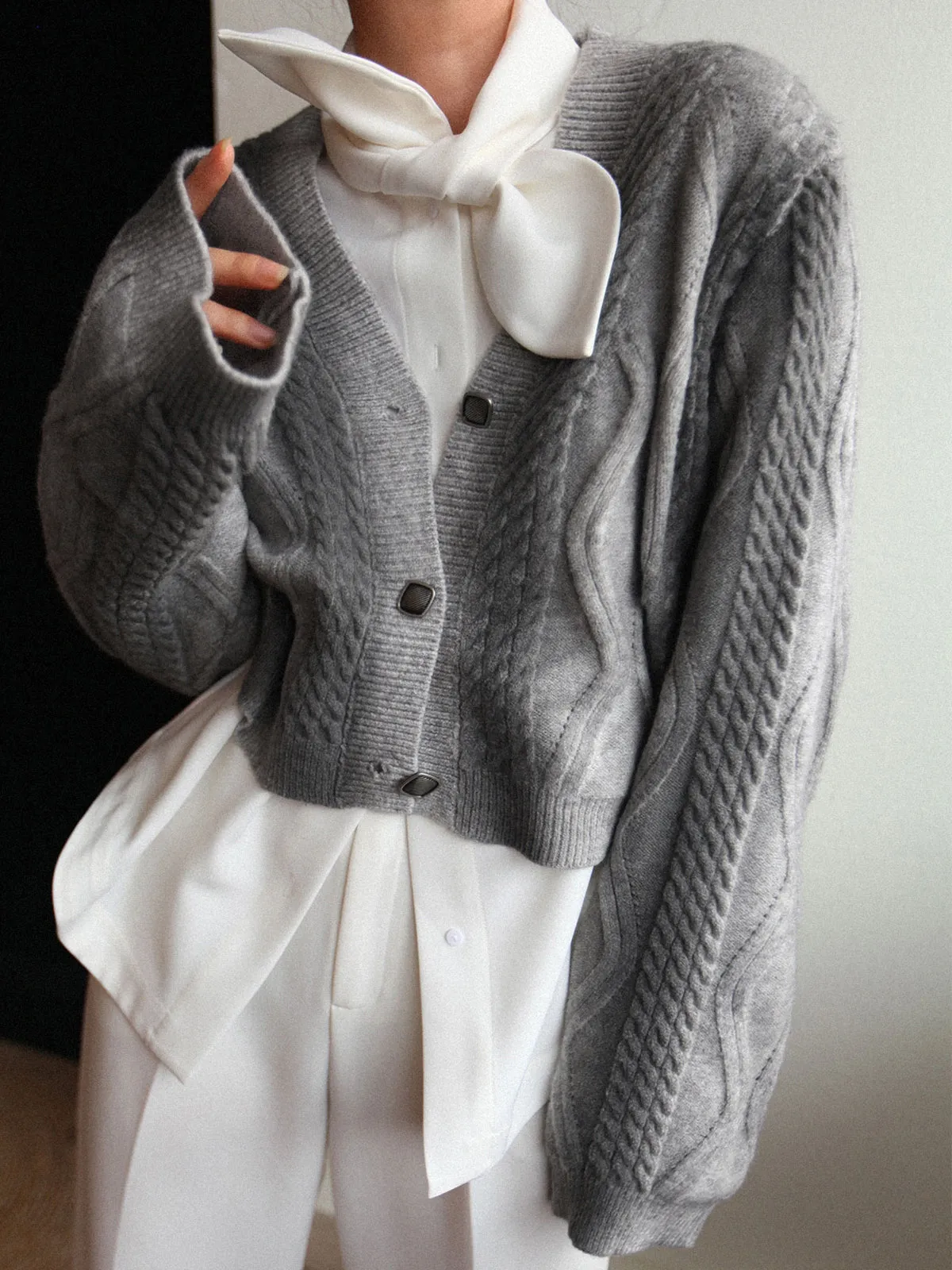 Knit Cable Button Detail Cardigan sold by COMMENSE product image thumbnail 4