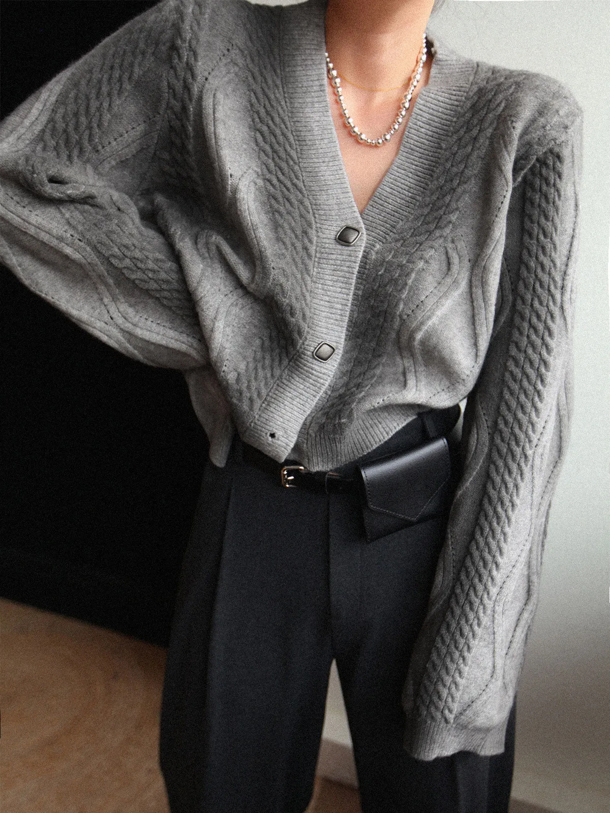 Knit Cable Button Detail Cardigan sold by COMMENSE