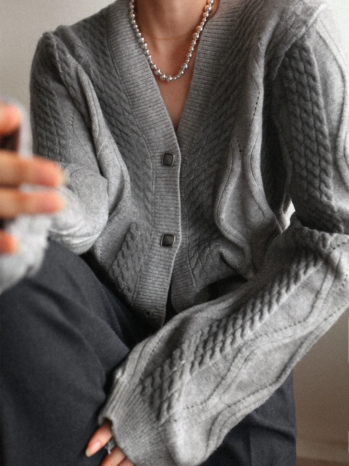 Knit Cable Button Detail Cardigan sold by COMMENSE product image thumbnail 2