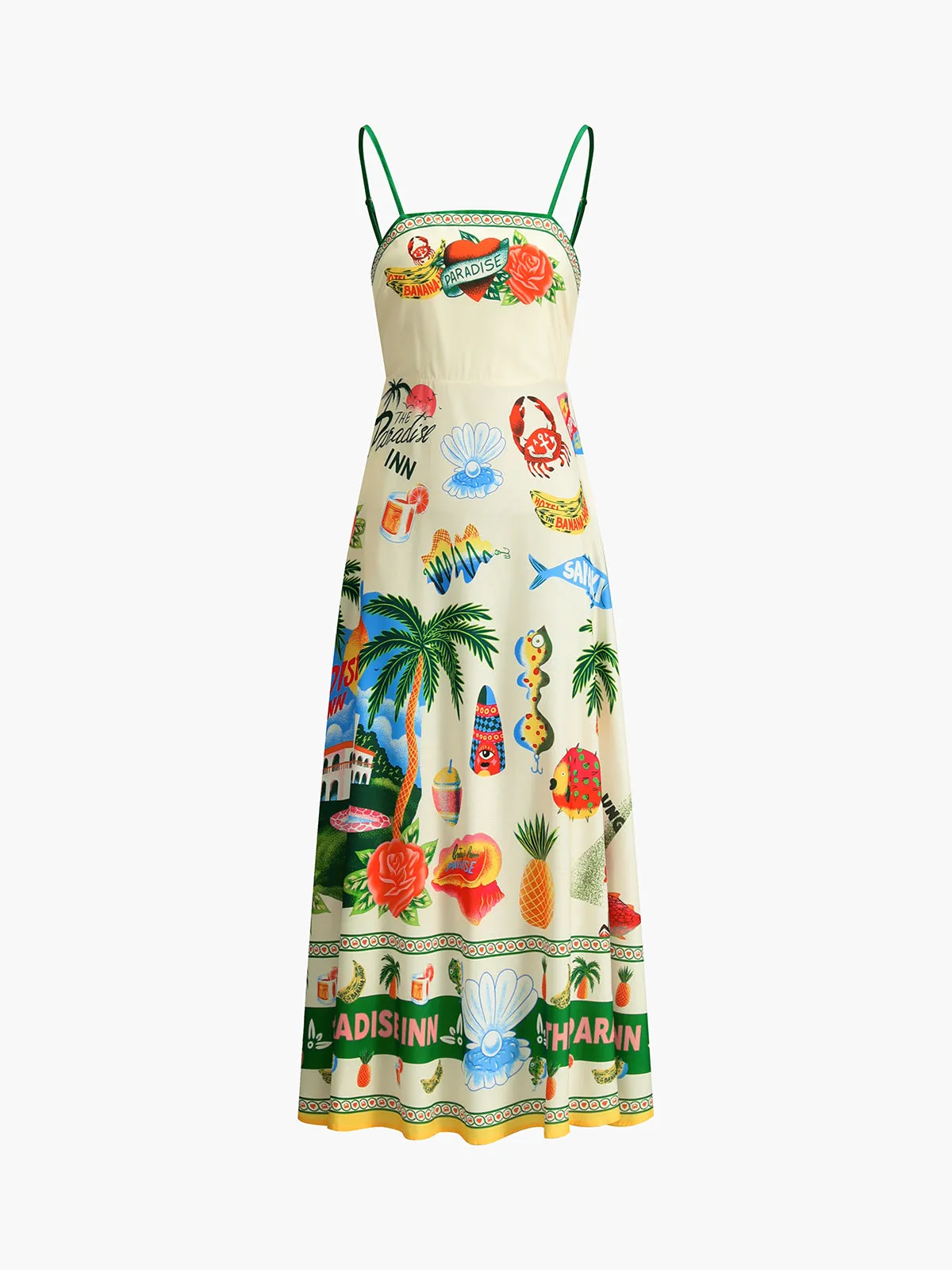 Paradise Print Vacation Cami Long Dress sold by COMMENSE