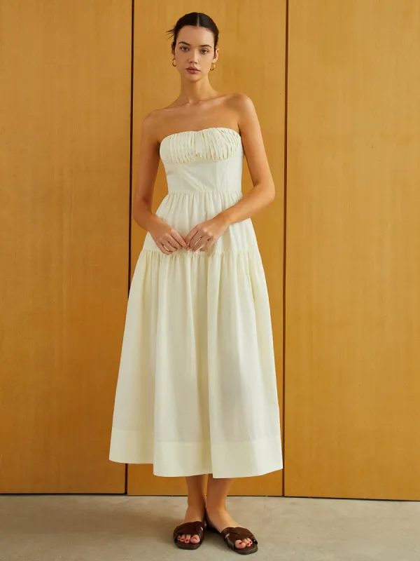 Creamy Zipper Pleated Midi Dress sold by COMMENSE