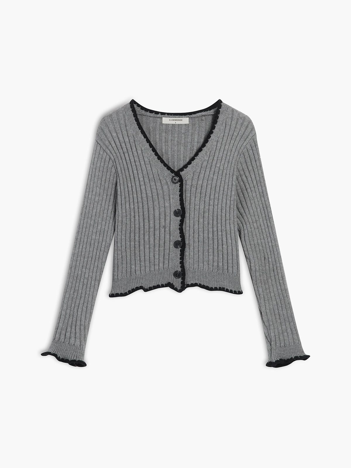 Embroidered Contrast Trim Cardigan sold by COMMENSE