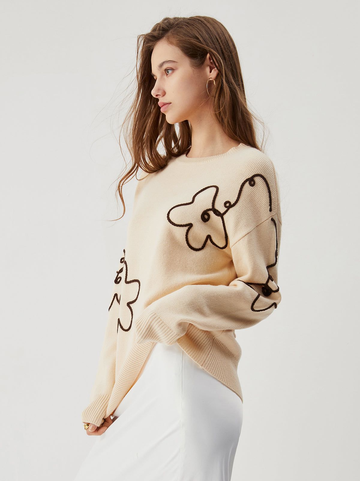 Knit Floral Crew Neck Sweater sold by COMMENSE product image thumbnail 5