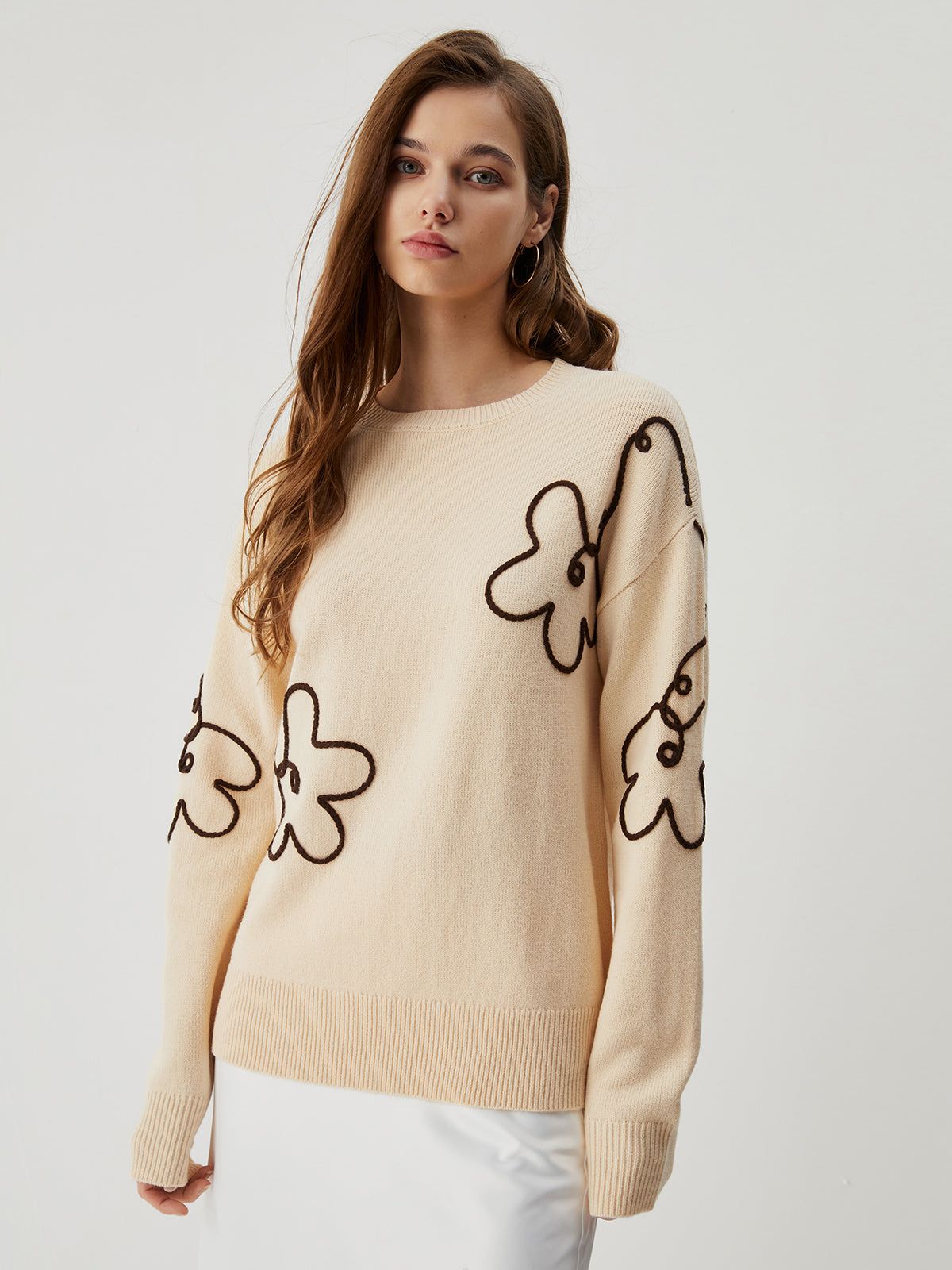 Knit Floral Crew Neck Sweater sold by COMMENSE product image thumbnail 2