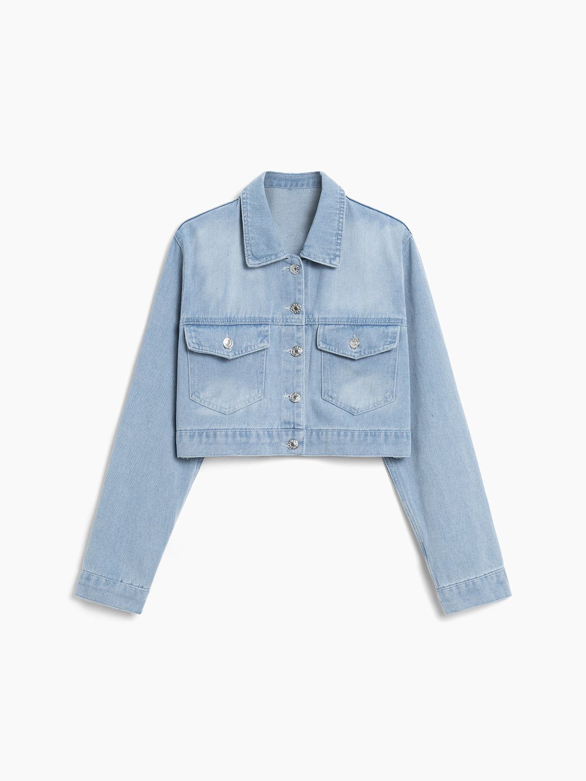 Light Blue Cotton Crop Denim Jacket sold by COMMENSE