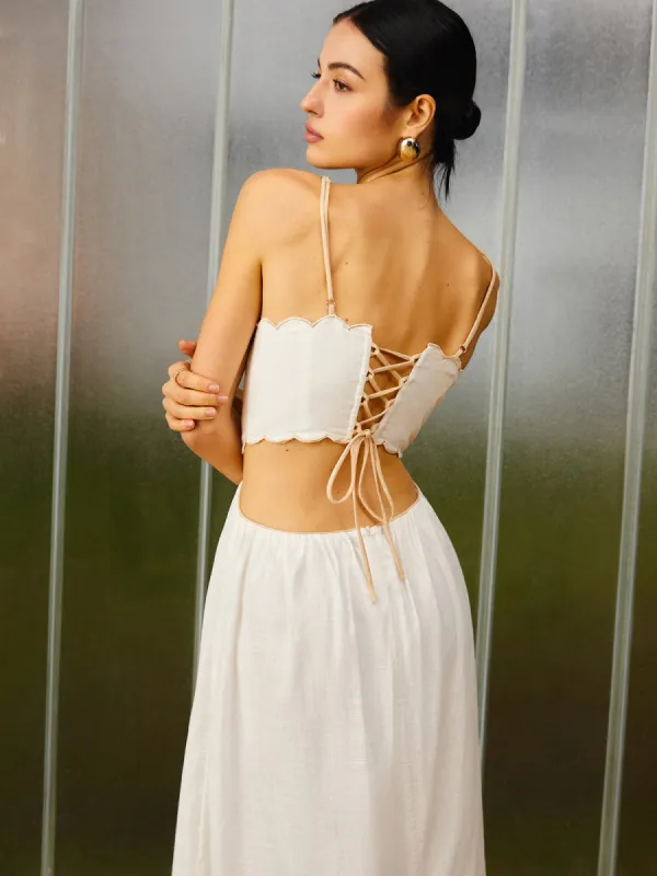 Scallop Cutout Cotton Dress sold by COMMENSE
