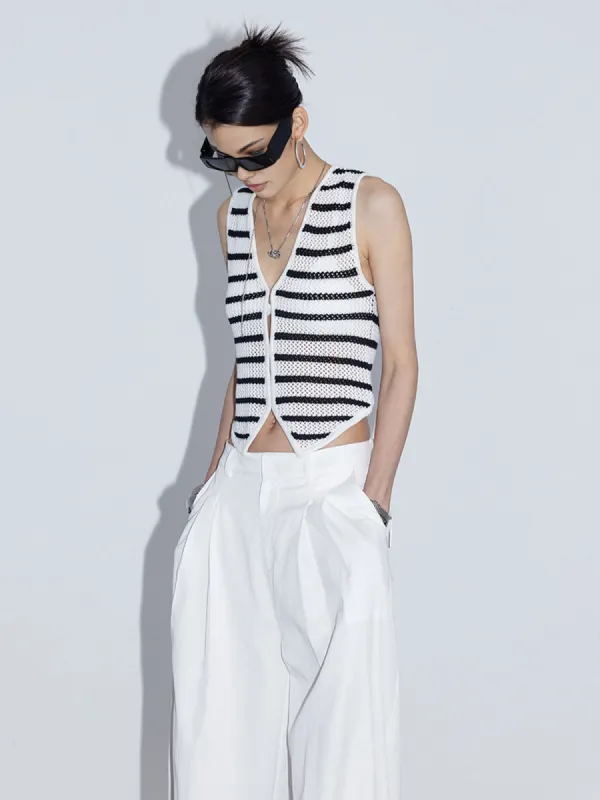 Sexy Striped Button Knit Top sold by COMMENSE