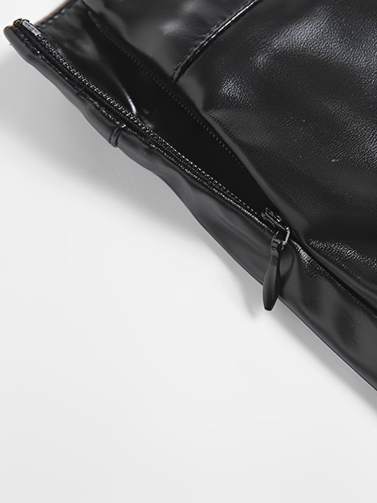 Faux Leather Zip Up Waist Cutout Skirt sold by COMMENSE product image thumbnail 4