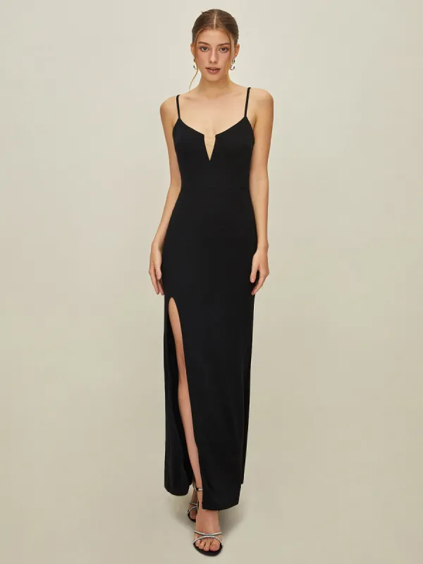 V-Neck Solid Split Open-Back Dress sold by COMMENSE