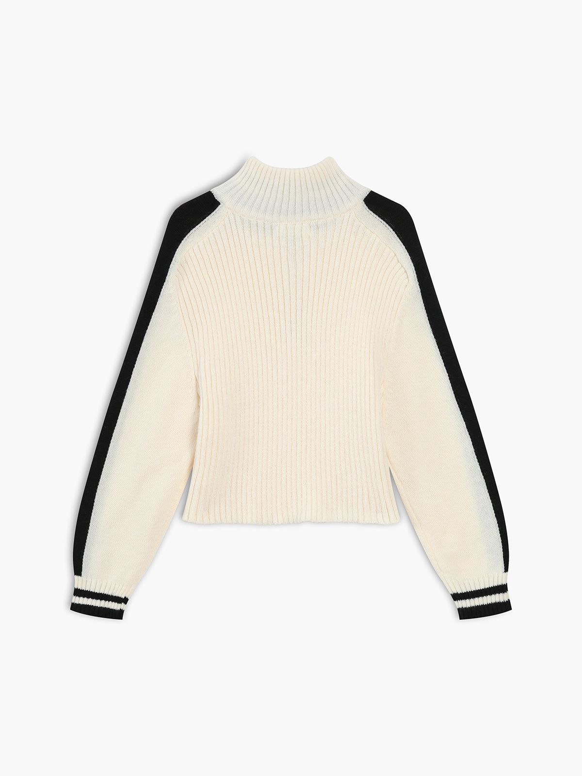 Contrast Trim Ribbed Knit Zipper Sweater sold by COMMENSE product image thumbnail 2