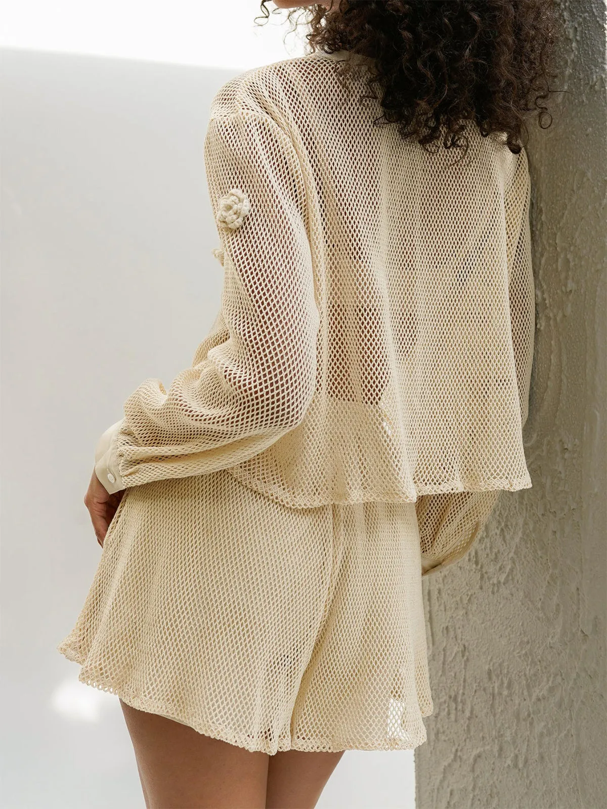 Rosette Decor Cotton Hollow Shorts Set sold by COMMENSE product image thumbnail 3