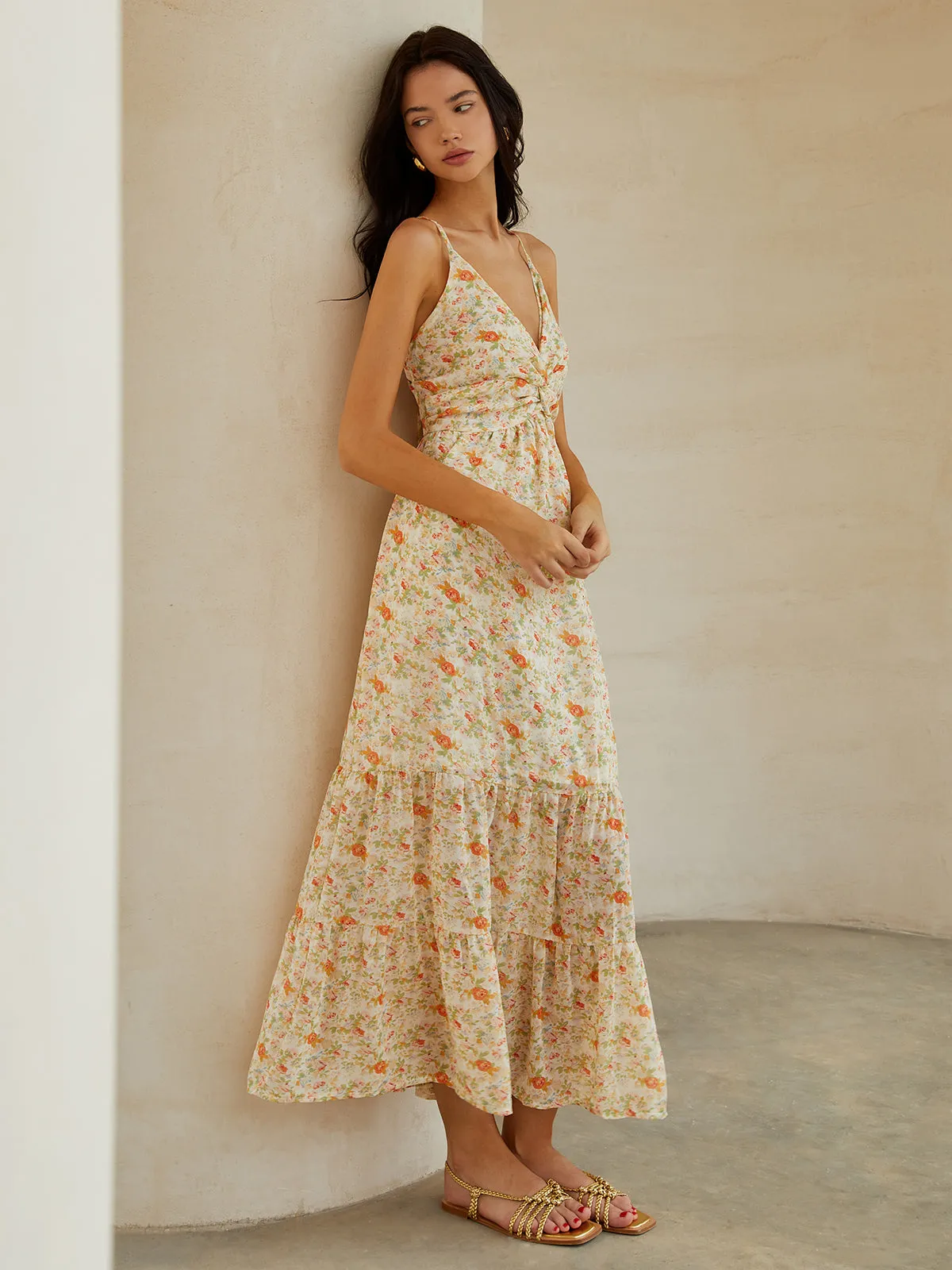 Floral Backless Knotted Crisscross Cami Long Dress sold by COMMENSE product image thumbnail 4