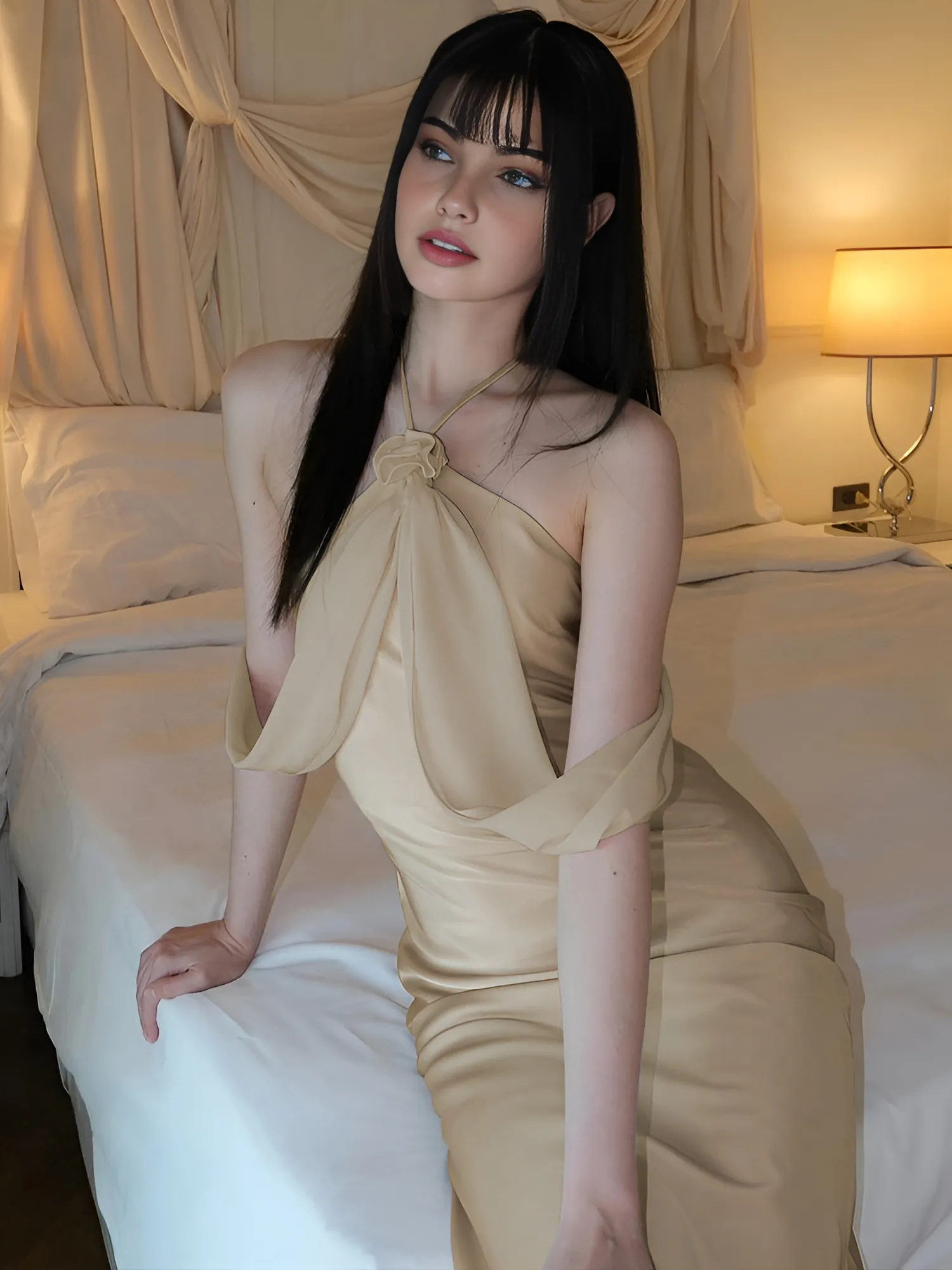 Halter Plain Split Tie Back Long Dress sold by COMMENSE product image thumbnail 3