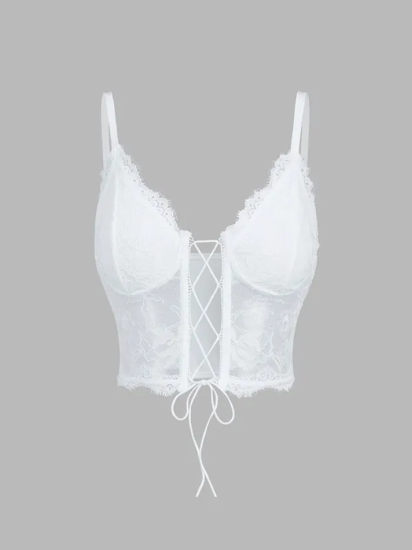 Floral Lace Tied Crop Corset Top sold by COMMENSE