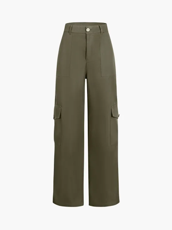 Buttoned Cargo Pockets Straight Leg Pants sold by COMMENSE