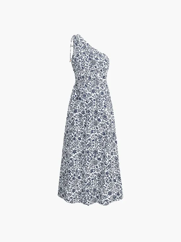 Drawstring One Strap Floral Midi Dress sold by COMMENSE