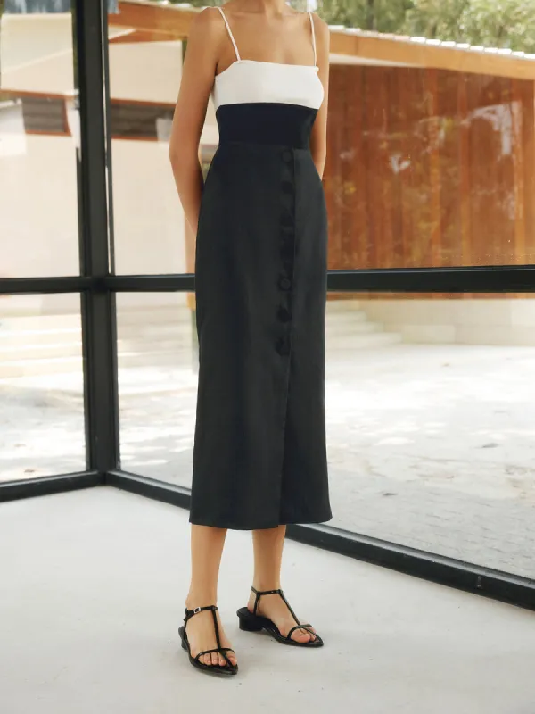 Solid Linen Button Maxi Skirt sold by COMMENSE