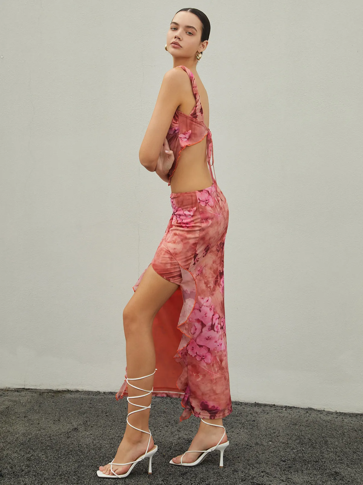 Ruffle Trim Floral Print Maxi Skirt sold by COMMENSE product image thumbnail 4