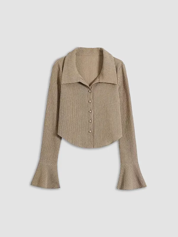 Collared Button Up Knit Shirt sold by COMMENSE