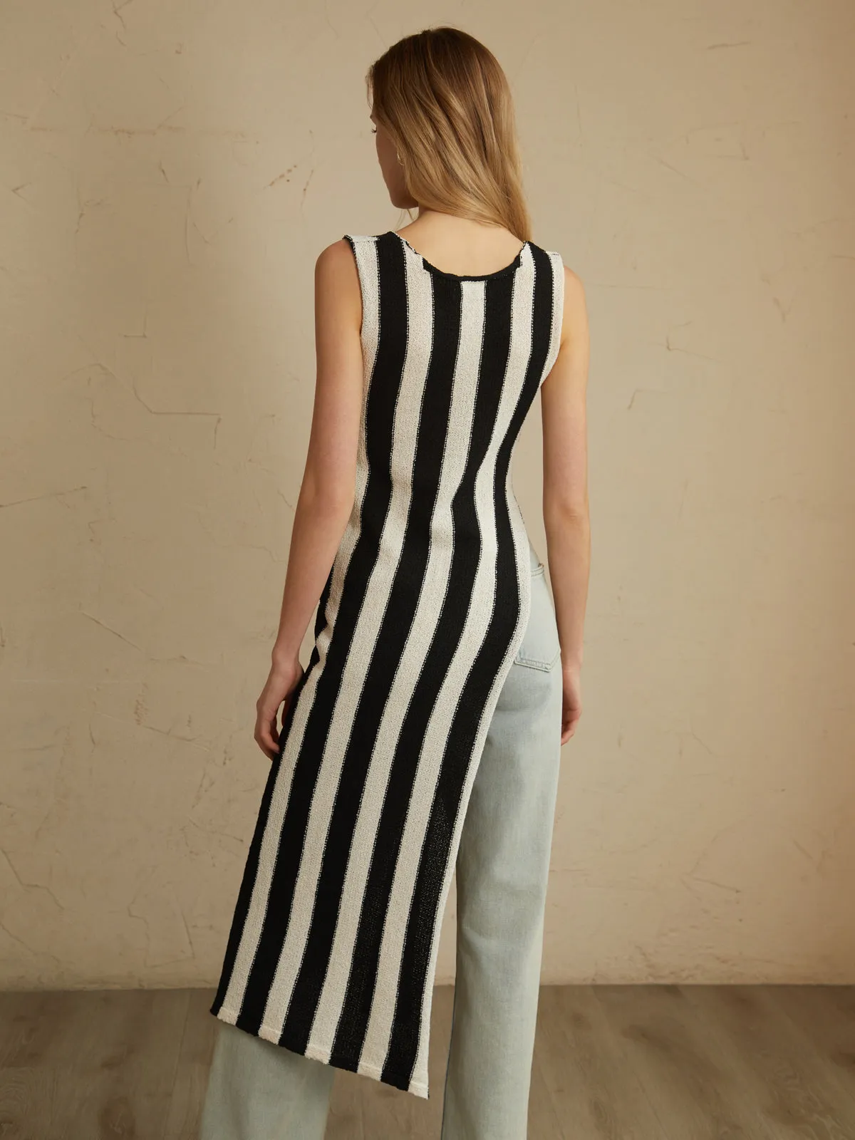 Asymmetric Tie-Front Split Striped Top sold by COMMENSE product image thumbnail 4