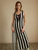 Asymmetric Tie-Front Split Striped Top sold by COMMENSE