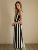 Asymmetric Tie-Front Split Striped Top sold by COMMENSE