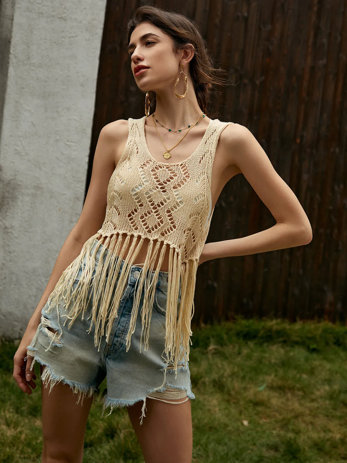 Fringe Hem Crochet Top sold by COMMENSE product image thumbnail 3