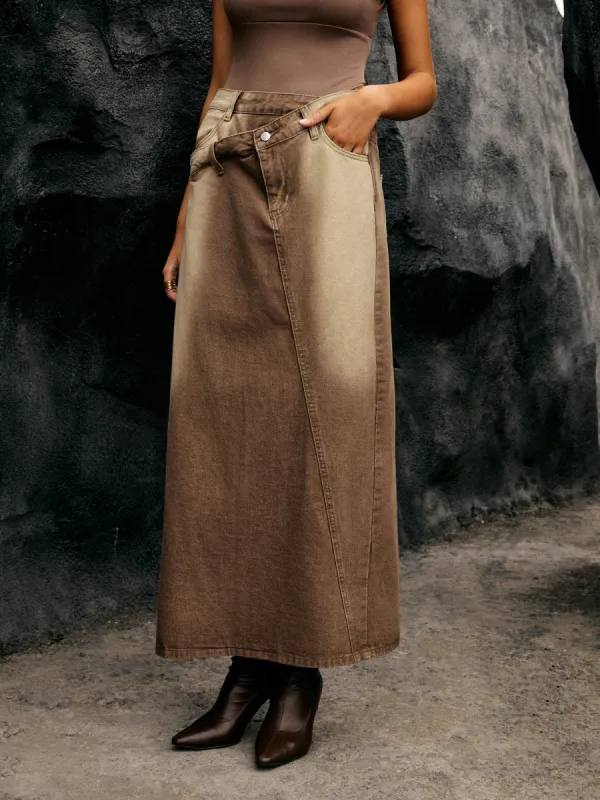 Washed Asymmetric Denim Maxi Skirt made by COMMENSE